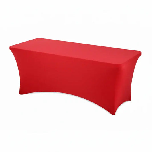 Location nappe rectangulaire lycra rouge 180 cm, housse stretch infroissable, rendu lisse et professionnel, idéal gala, Noël et événement d’entreprise